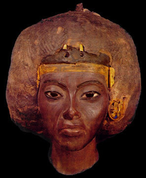 The best-known portrait of Tiyi, a miniature bust carved of yew wood during the reign of Akhenaten